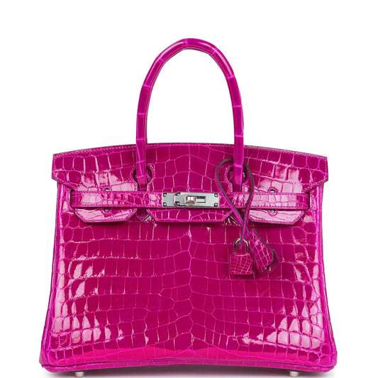 Birkin 30 Rose Pourpre Shiny Niloticus Crocodile Palladium Hardware