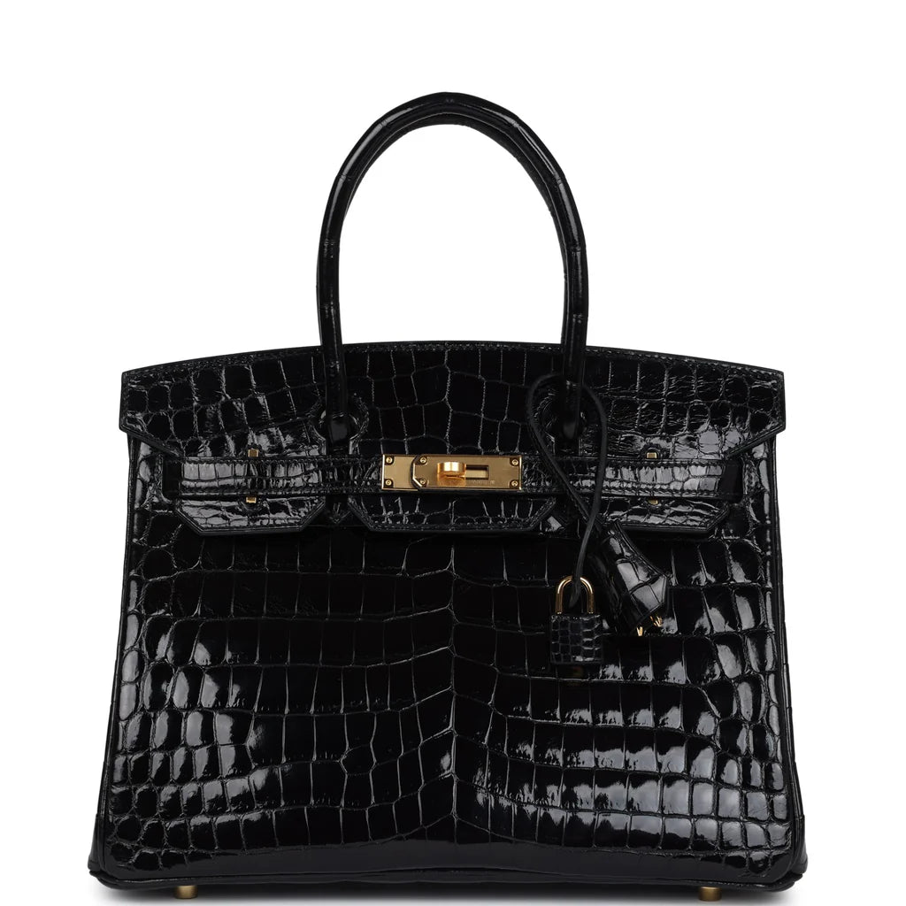 Birkin 30 Black Shiny Crocodile Niloticus Gold Hardware